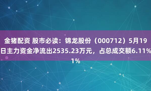 金猪配资 股市必读：锦龙股份（000712）5月19日主力资金净流出2535.23万元，占总成交额6.11%